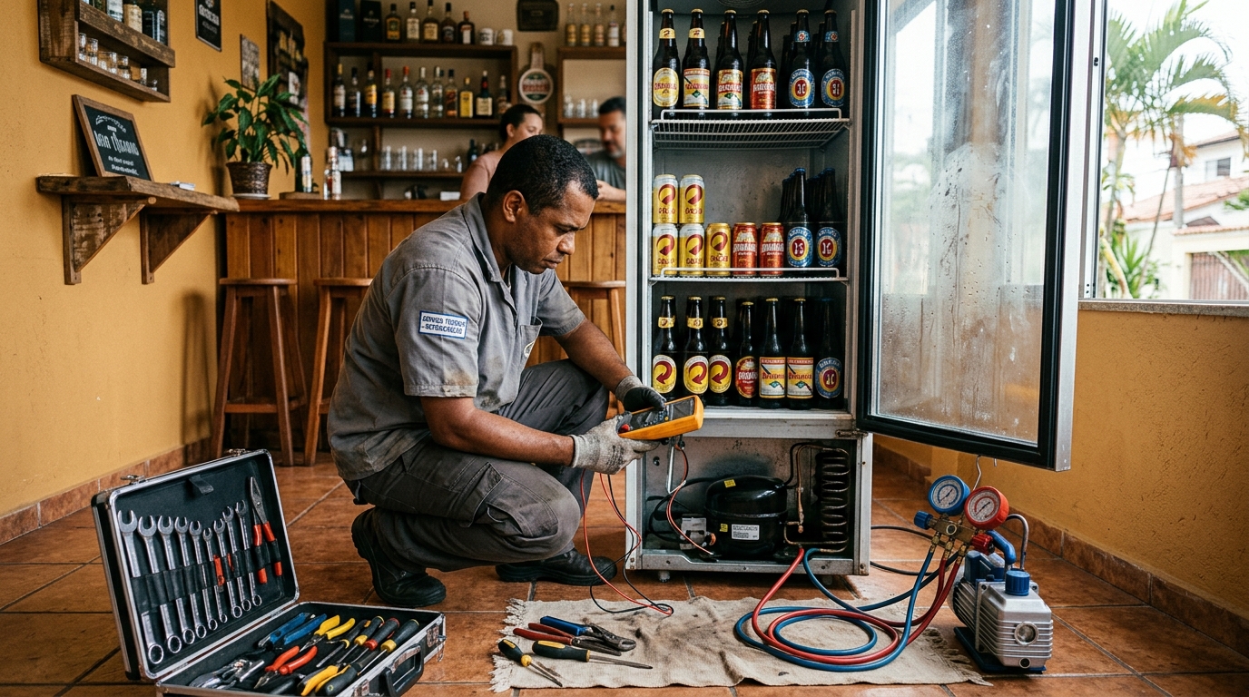 Substituição de termostato de cervejeira em serviço técnico em Campo Grande‑MS